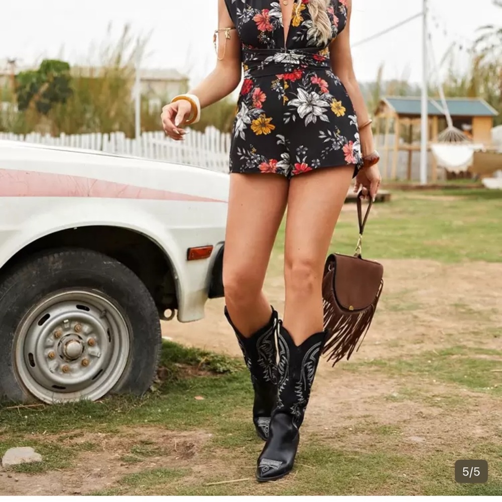 Floral Black Romper